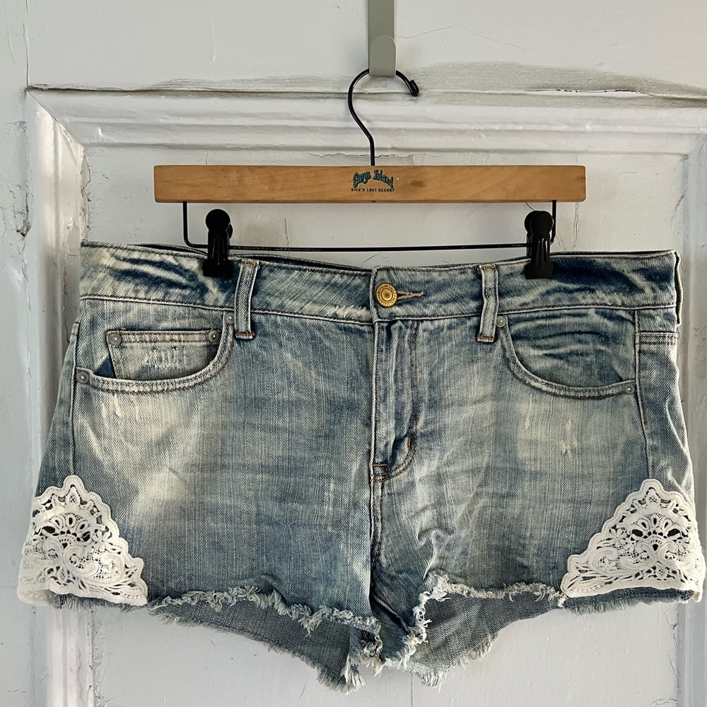 AE lace detail denim shorts